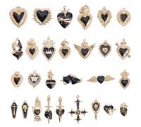 Hobbspring 28Pcs Enamel Gothic Charms Light Gold Alloy Vintage Gothic Dangle Pendant Black Cross Skull Tombstone Sacred Heart Charms for Necklace Earrings Bracelet Jewelry Making DIY Crafts