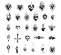 Hobbspring 28Pcs Enamel Gothic Charms Platinum Alloy Vintage Gothic Dangle Pendant Black Cross Skull Tombstone Sacred Heart Charms for Necklace Earrings Bracelet Jewelry Making DIY Crafts