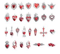 Hobbspring 28Pcs Enamel Gothic Charms Platinum Alloy Vintage Gothic Dangle Pendant Red Cross Skull Tombstone Sacred Heart Charms for Necklace Earrings Bracelet Jewelry Making DIY Crafts