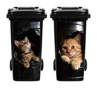 Hobbspring 2Pcs 3D Broken Trash Can Stickers Cats Garbage Can Decals Wheelie Bin Sticker Cute Animal Waterproof PVC Dustbin Decor Stickers for Outdoor Curbside Garbage Bins 82 * 38cm/32 * 15in