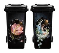 Hobbspring 2Pcs 3D Broken Trash Can Stickers Flower Garbage Can Decals Wheelie Bin Sticker Waterproof PVC Dustbin Decor Stickers for Outdoor Curbside Garbage Bins 82 * 38cm/32 * 15in