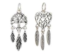 Hobbspring 2pcs 925 Sterling Silver Catcher Charms 2 Styles Dream Catcher Dangle Charm Heart and Tree of Life Feather Dreamcatcher Pendant Charm for Necklace Bracelet Jewelry Making