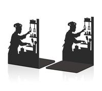 Hobbspring 2Pcs Black Bookend for Shelves Cooking Metal Bookends Chef Heavy Duty Book Shelf Holders Gourmet Food Reading Decorative Book Ends for Office Library Back to School Small Large Heavy Books