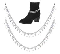 Hobbspring 2pcs Bling Jewelry Shoe Charms 42.5cm Alloy Rhinestones Shoe Chains Platinum Tassel Bling Shoe Accessories Crystal Shoelace Chain for Clog Sandals Shoes Decoration Accessories