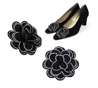 Hobbspring 2Pcs Flower Shoe Buckle Rhinestone 3D Rose Flower Shoe Clips Black Removable Rose Wedding Shoes Decorative Buckle for Casual Sandals High Heels Bag Hat Decor