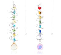 Hobbspring 2Pcs Glass Wind Chime 2 Colors Gazing Ball Spiral Tail Crystal Decorative Sun Catchers with Chakra Beads for Indoor Outdoor Garden Windowsill Bedroom Decoration