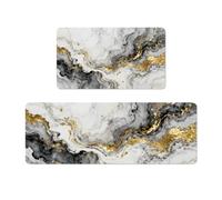 Hobbspring 2Pcs Kitchen Mat Set Marble Irregular Boho Rubber Rugs for Bathroom Kitchen Runner Rug Non Slip for Indoor Entryway Hallway Floor Decoration 43 * 76-120cm/17 * 30-47in Gold/Black