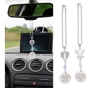 Hobbspring 2Pcs Rear View Mirror Charm 2 Styles Guardian Angel Heart Car Charms Rearview Mirror Hanging Accessories for Christian New Driver Gifts Cars Home Embellishment