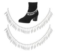 Hobbspring 2Pcs Shoe Charms Chains 22.83 inch(58cm) Platinum Shoe Chain with Pearl Leaf Pendants DIY Decorative Casual Shoes Chains for Boot Sneaker Bag Handbags Pants Decoration