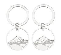 Hobbspring 2pcs Stainless Steel Mountain Keychain with Ring Stainless Steel Color Mountain Pendant Keychains Round Hollow Mountain Keychain for Purse Backpack Ornament