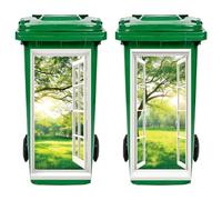 Hobbspring 2Pcs Trash Can Stickers 3D Window Trees Garbage Can Decals Wheelie Bin Sticker Green Forest Scene Waterproof PVC Dustbin Decor Stickers for Outdoor Curbside Garbage Bins 82*38cm/32*15in