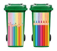 Hobbspring 2Pcs Trash Can Stickers Pencils Garbage Can Decals Wheelie Bin Sticker Colorful Arts Waterproof PVC Dustbin Decor Stickers for School Outdoor Curbside Garbage Bins 82 * 38cm/32 * 15in