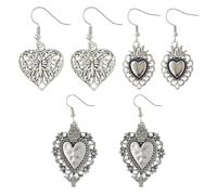 Hobbspring 3 Pairs Metal Vintage Heart Earring Hollow Petal Butterflies Dangle Fish Hook Earrings Boho National Style Women Mom Jewelry Gifts for Mother's Day Anniversary