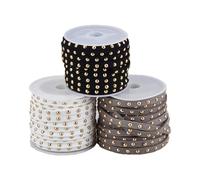 Hobbspring 3 Rolls Faux Suede String 5mm Flat Beading String Lace with Gold Rivets White Black Gray Studded Faux Suede Cord for Jewelry Making Tassel Macrame Dress Home Decor