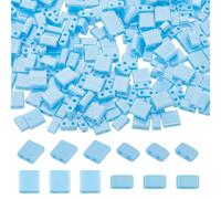 Hobbspring 300Pcs 2-Hole Glass Seed Beads 2 Sizes Light Sky Blue Glass Tila Beads Flat Rectangular Square Beads Tila Loose Spacer Beads for Necklace Bracelet Earring Jewelry Making