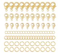 Hobbspring 30Pcs Lobster Clasps for Jewelry Making 3 Styles Lobster Claw Clasps and 60pcs Open Jump Rings Set 14K Gold Plated Brass Jewelry Clasp Connector for Jewelry Repair Keychains Making