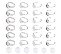 Hobbspring 32pcs Adjustable Blank Rings 4 Sizes Cabochon Ring Blanks Ring Bezel Trays Flat Round Ring Settings Stainless Steel Pad Ring Base with Glass Cabochons for Jewelry Ring Making