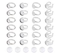 Hobbspring 32pcs Adjustable Blank Rings 4 Sizes Cabochon Ring Blanks Stainless Steel Pad Ring Base Flat Round Ring Settings Ring Bezel Trays with Glass Cabochons for Jewelry Ring Making