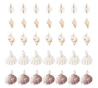 Hobbspring 35Pcs Shell Charms Pearl Charm 5 Styles Mixed Seashell Charms Pendants Copper Wire Wrapped Conch Shell Pendant with Loop for Jewelry Making Beach Marine Conch Accessories