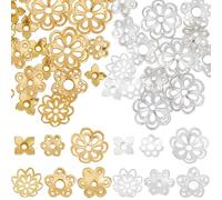 Hobbspring 360pcs Brass Bead Caps 12 Styles Flower Bead Cap Spacers Floral Filigree Beads Caps Floral Tibetan Style Spacer Beads Ends for Jewelry Necklace Bracelets Making
