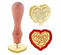 Hobbspring 3D Rose Wax Seal Stamp Heart Shaped Flower Sealing Wax Stamps 25x23mm Removable Brass Stamp Head with Wood Handle for Envelopes Invitations Gift Embellishment Decor Back to School
