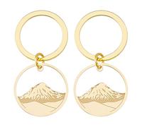 Hobbspring 3pcs Stainless Steel Mountain Keychain with Ring Golden Mountain Pendant Keychains Round Hollow Mountain Keychain for Travel Adventure Gifts Purse Backpack Ornament
