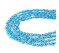 Hobbspring 4 Strands Handmade Evil Eye Lampwork Beads 10mm Flat Round Evil Eye Beads About 160Pcs Blue Turkish Loose Spacer Beads for Bracelet Earring Necklace DIY Jewelry Making