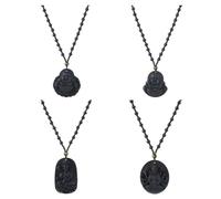 Hobbspring 4 Styles Laughing Buddha Pendant Necklaces Guan Yin Necklace Black Amulet Protection Pendant Necklace Feng Shui Bead Chain Glass Necklace Booda Necklace Lucky Necklace for Men Women