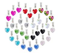 Hobbspring 40Pcs 10 Colors Heart Crystal Dangle Charms Birthstone Charms Faceted Heart Pendants 14mm Glass Love Charm Drop Pendants with European Hole for Necklace Earring Bracelet Jewelry Making