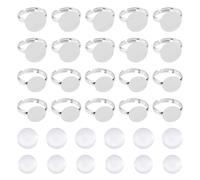 Hobbspring 40pcs Adjustable Blank Rings 2 Sizes Cabochon Ring Blanks Stainless Steel Pad Ring Base Flat Round Ring Settings Ring Bezel Trays with Glass Cabochons for Jewelry Ring Making