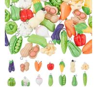 Hobbspring 42Pcs 14 Styles 3D Resin Vegetable Pendants Imitation Vegetable Charms with Platinum Loop Resin Artificial Vegetable Pendants for Craft Jewelry Making Supplies