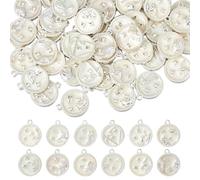 Hobbspring 48Pcs 12 Styles Zodiac Charms Flat Round Gold Plated Charms Alloy Constellation Pendants Enamel Charm for Jewelry Making Necklaces Bracelets Earrings DIY Crafts（Silver）