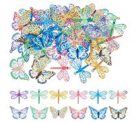 Hobbspring 48Pcs Butterfly Dragongfly Filigree Charms Suncatcher Stainless Steel Metal Charms Multicolor Insect Pendants for DIY Earrings Necklaces Bookmarks Jewelry Making