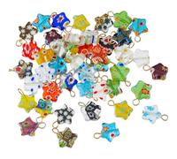 Hobbspring 48Pcs Star Millefiori Glass Charms Assorted Lampwork Floral Charms Glass Beads with Real 18K Gold Plated Loop Bulk Bead Pendant for DIY Craft Necklace Earrings Jewelry Making