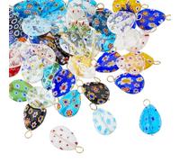 Hobbspring 48Pcs Teardrop Millefiori Lampwork Glass Pendants with 304 Stainless Steel Loops Mixed Color Handmade Glass Bead Decorations Charms for DIY Jewelry Crafting
