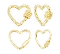 Hobbspring 4Pcs 18k Gold Plated Heart Carabiner Lock Charms 2 Styles Brass Clasp Screw Locking Clasps for Bracelet Jewelry Necklaces Making Supplies