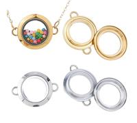 Hobbspring 4pcs 2 Colors Round Locket Necklace 20mm Glass Photo Charms Stainless Steel Floating Memory Necklaces Bridal Wedding Bouquet Charm for Wedding Keychain Jewelry Making