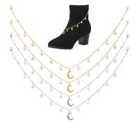 Hobbspring 4Pcs 2 Colors Shoe Charms Chains 43cm Star Shoelace Chain Brass Decorative Casual Shoes Chains for Boot Sneaker Bag Handbags Pants Decoration