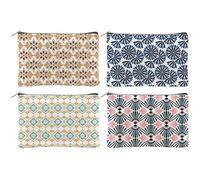 Hobbspring 4Pcs Boho Makeup Bags 15x23cm Floral Canvas Cosmetic Bags with Zipper Canvas Travel Toiletry Pouches for Women Party Shopping Home Accessories(Orange Blue Green Gold)