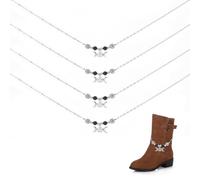 Hobbspring 4pcs Boot Chains Stainless 44.5cm Steel Boot Jewelry Charm Bracelet Black Onyx and Silver Pentagram of The Moon Boot Charm for DIY Casual Shoe Boot Martin Decoration