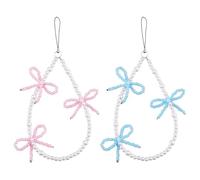 Hobbspring 4Pcs Elegant Beaded Pearl Phone Charms Strap Pink and Blue Bow Aesthetic Cell Phone Keychain Universal Cell Phones Beaded Lanyard Wrist Strap for Bag Camera Pendants Decor