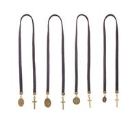 Hobbspring 4Pcs Genuine Leather Bookmark 18.11 inch Antique Brown Bible Leather Book Mark Tree of Life Cross Vintage Metal Charm Bookmark for Women Men Book Lovers