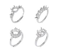 Hobbspring 4Pcs Prong Ring Settings 4 Styles Cubic Zirconia Ring Components Platinum Adjustable Claw Blank Rings Claw Finger Rings Blank for DIY Crafts Jewelry Making