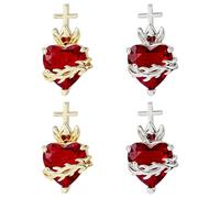 Hobbspring 4Pcs Red Heart Cross Charm Gothic Sacred Heart Charms Gold and Platinum Plated Small Crosses Hearts Halloween Charm for Jewelry Necklace Bracelets Earrings Making DIY Crafts