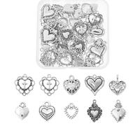 Hobbspring 50pcs Heart Charms 10 Styles Antique Silver Heart Charms Valentine's Day Tibetan Style Hearts Love Charms for Jewelry Necklace Bracelets Earrings Making DIY Crafts