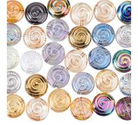 Hobbspring 50Pcs Rainbow Color Electroplate Spacer Beads Flat Round Stripe Glass Beads Transparent Millefiori Beads Czech Snail Shell Beads for Necklace Bracelet Jewelry Making DIY