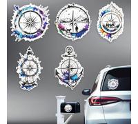 Hobbspring 5Pcs Compass Car Stickers Not All Those Who Wander are Lost Vinyl Car Decals Colorful Compass Plastic Vehicle Decoration Decal for Auto Window and Body Cling (15.5cmx14.8cm)