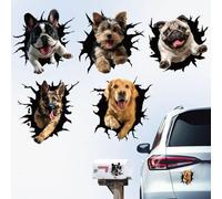 Hobbspring 5Pcs Cute Dog Car Window Stickers Plastic 3D Broken Animal Dogs Decal Vinyl Sticker Cracked Window Animal Dogs Stickers for Vehicles SUV Wall Laptop