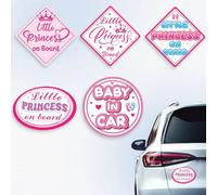 Hobbspring 5Pcs Little Princess on Board Car Stickers Decals Pink Babay Sign Plastic Vehicle Decoration Decal for Auto Window and Body Cling 15.5cm(6.10inch) x14.8cm(5.83inch)