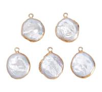 Hobbspring 5Pcs Natural Pearls Pendants Electroplated Cultured Freshwater Pearl Charms Irregular Flat Round Baroque Pearl Charms for Necklace Earrings Bracelet Jewelry Making DIY Crafts